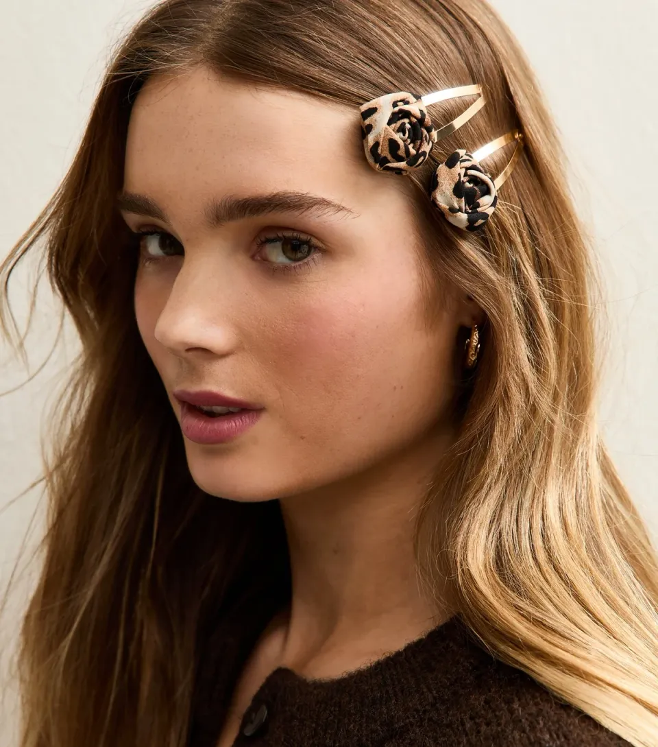 Pack Of 2 Leopard Print Flower Hair Slides
