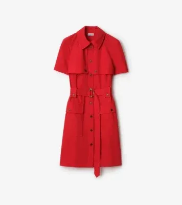 Wool Trench Dress in Crayon red