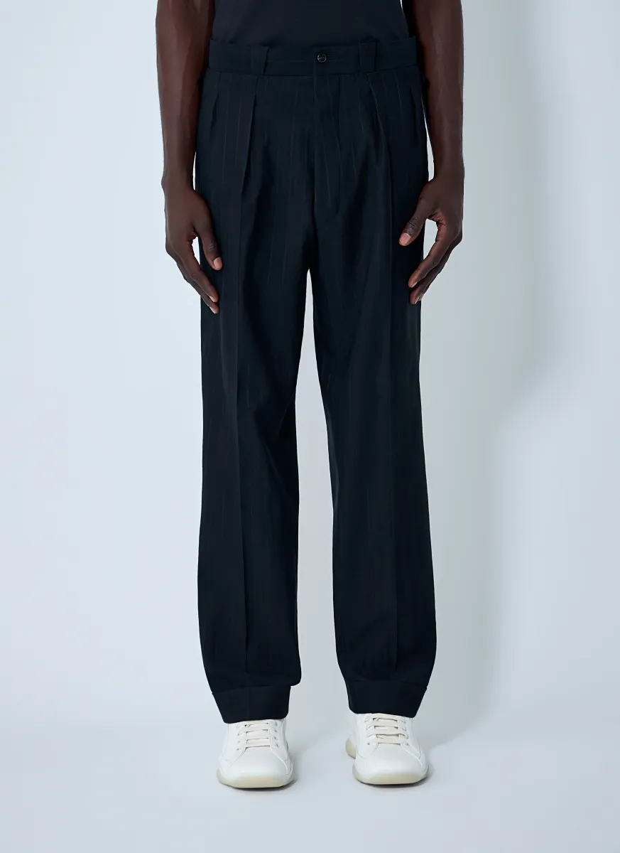 Wool-Blend Pinstripe Pants