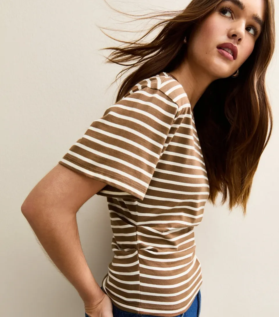 Women's Brown Striped Corset Top