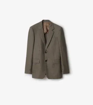 Sharkskin Wool Tailored Jacket in Soil brown/calico beige