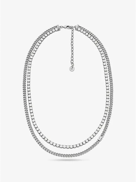 Precious Metal-Plated Brass Double Chain Tennis Necklace
