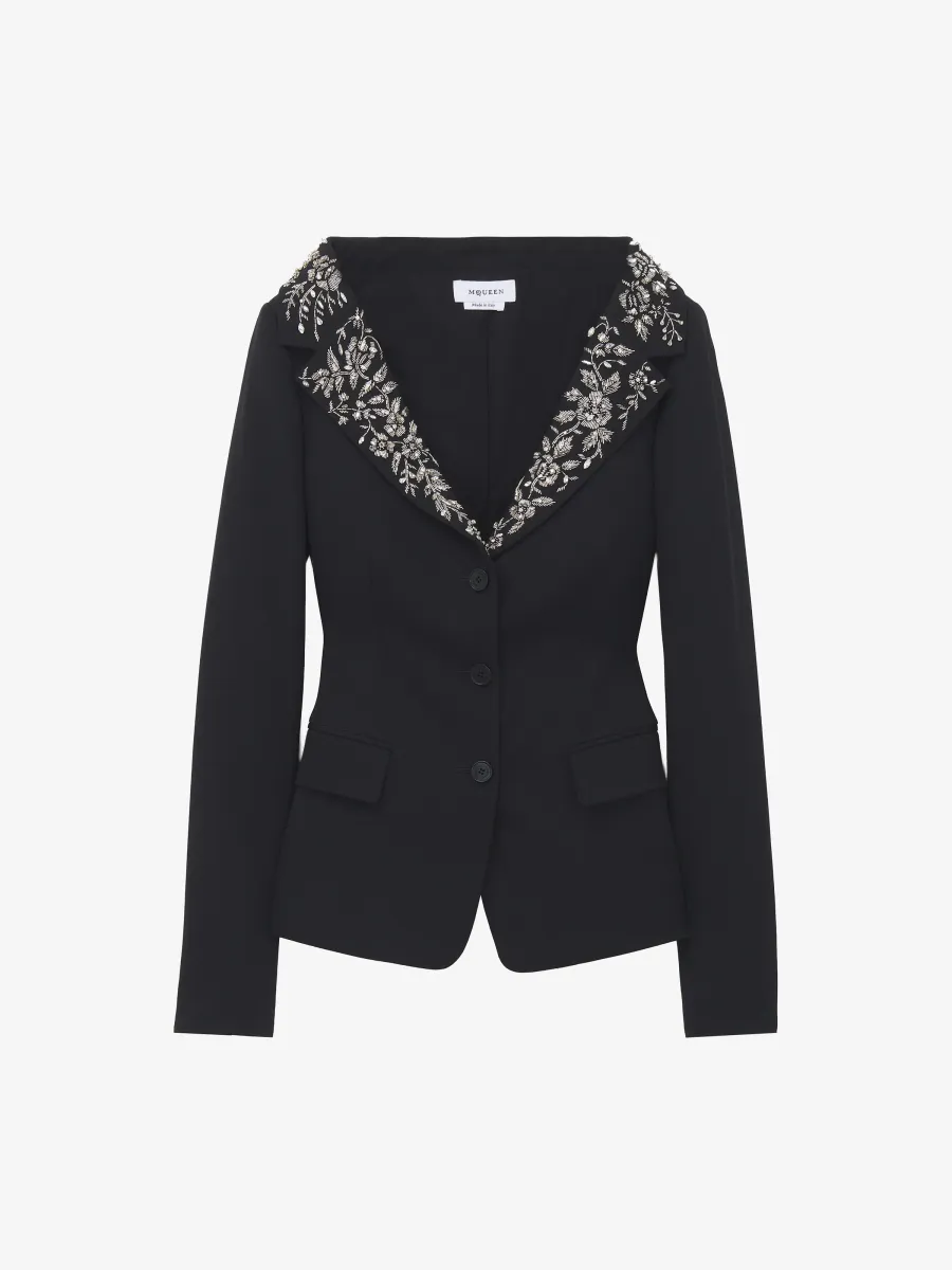 Embroidered Off-the-shoulder Harness Jacket