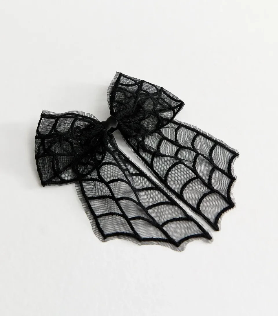 Black Mesh Halloween Spider Web Bow Hair Clip