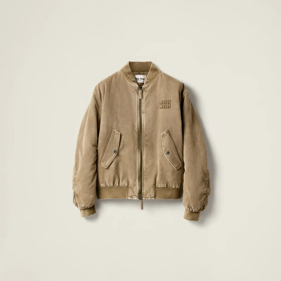 Garment-dyed gabardine bomber jacket