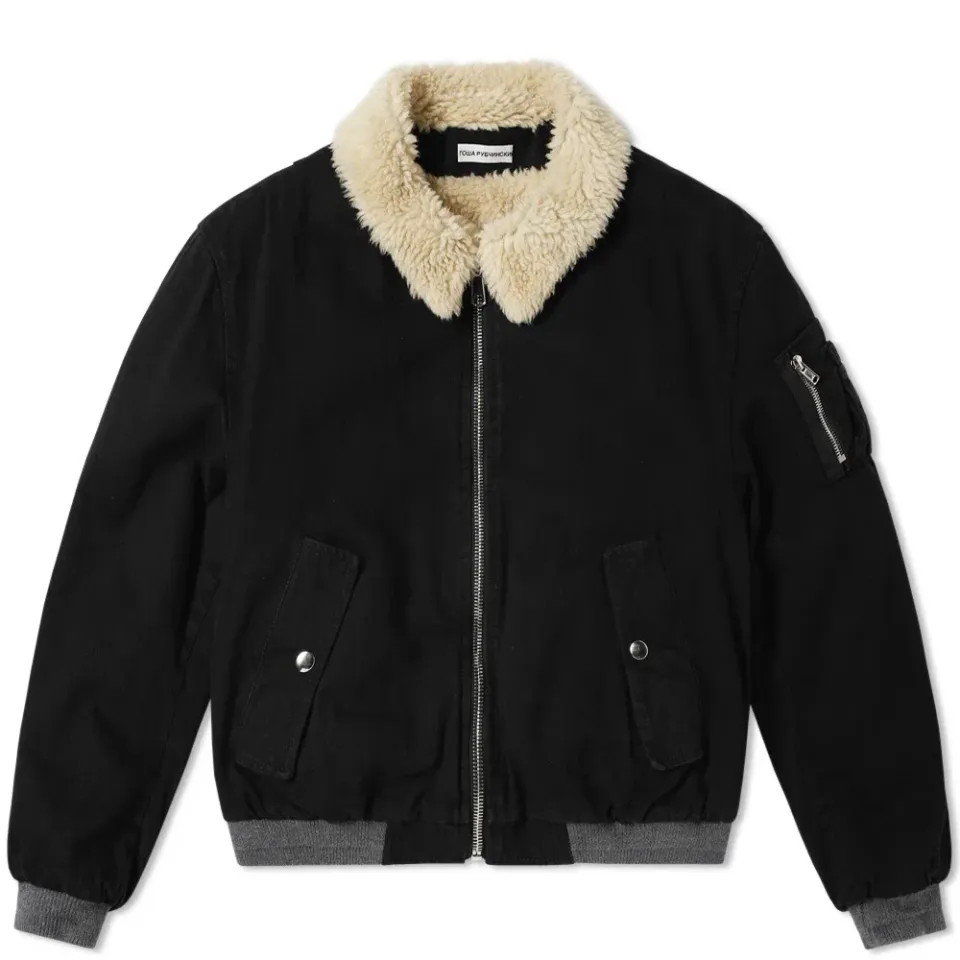 Faux Shearling Collar Denim Jacket