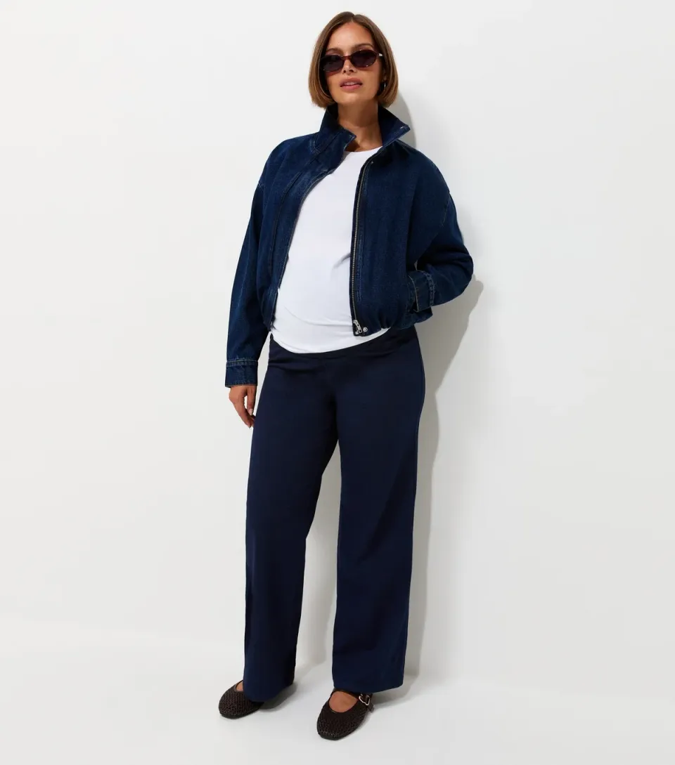 Women's Maternity Blue Stretch Denim Wide Leg Over Bump Jeans