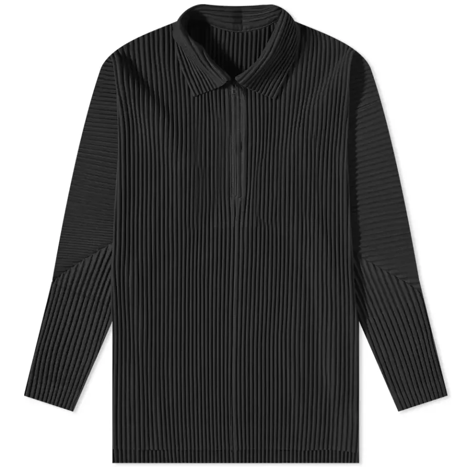 Long Sleeve Pleat Quarter Zip Polo
