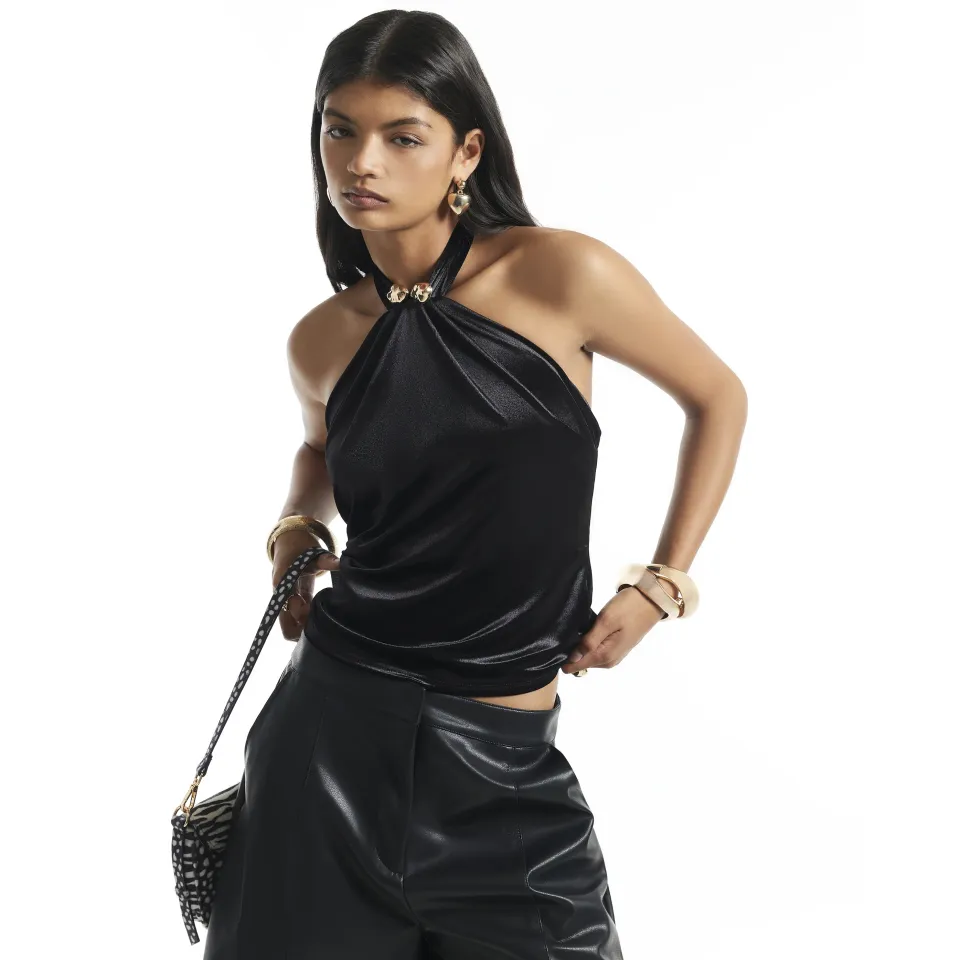 Velvet Halter Trim Top