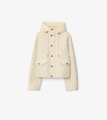 Cropped Quilted Nylon Hooded Jacket in Nutmeg beige