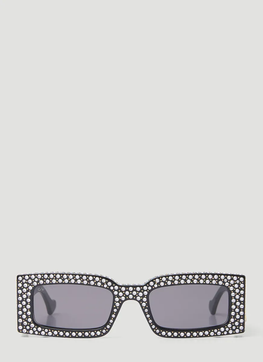 Crystal Embellished Rectangular Sunglasses