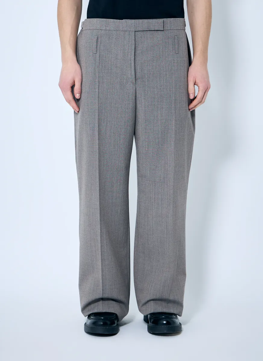 Belted Tailored Wool-Blend Pants