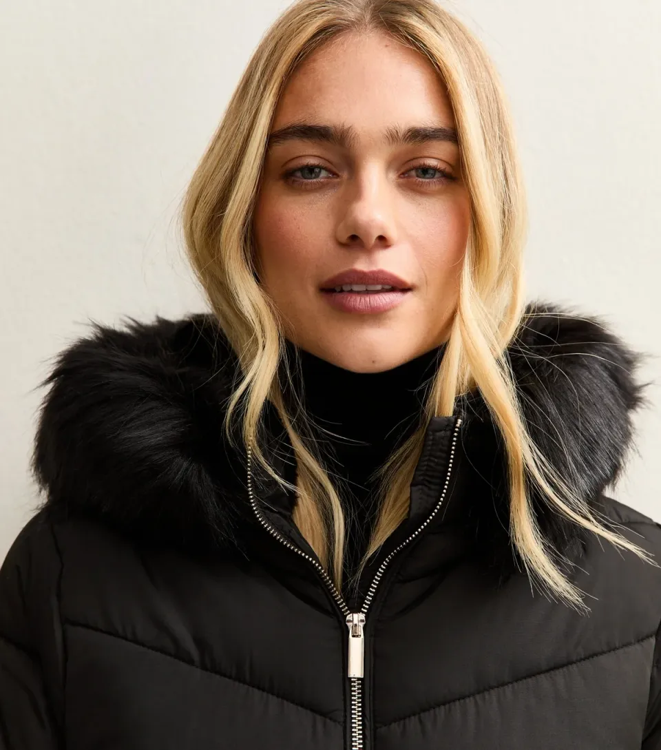 Women's Khaki Hooded Faux Fur Trim Padded Jacket