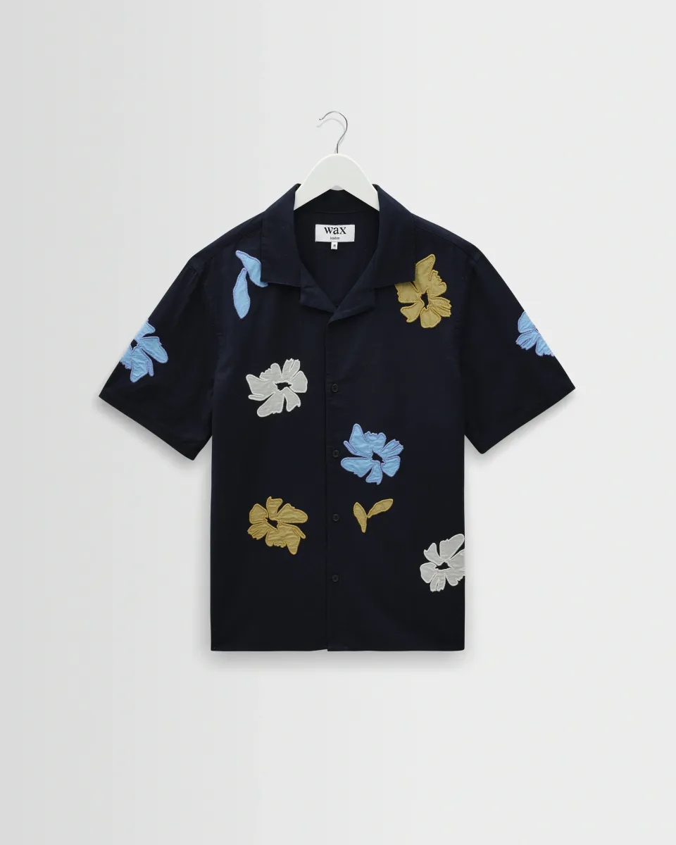 Didcot - Navy and Multicolour Floral Applique Short-Sleeve Shirt