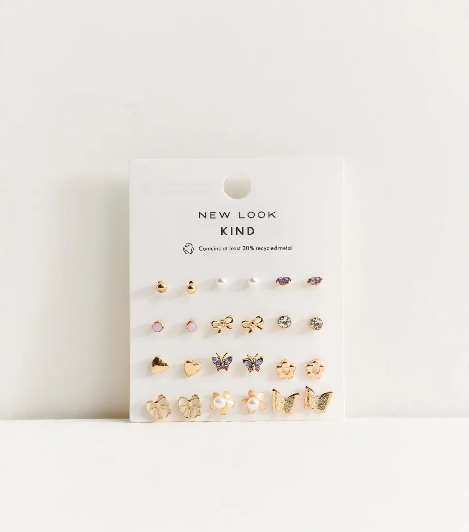 Pack of 12 Gold Tone Mixed Butterfly Stud Earrings
