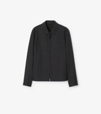 Pinstriped Wool Bloomsbury Harrington Jacket in Iron grey