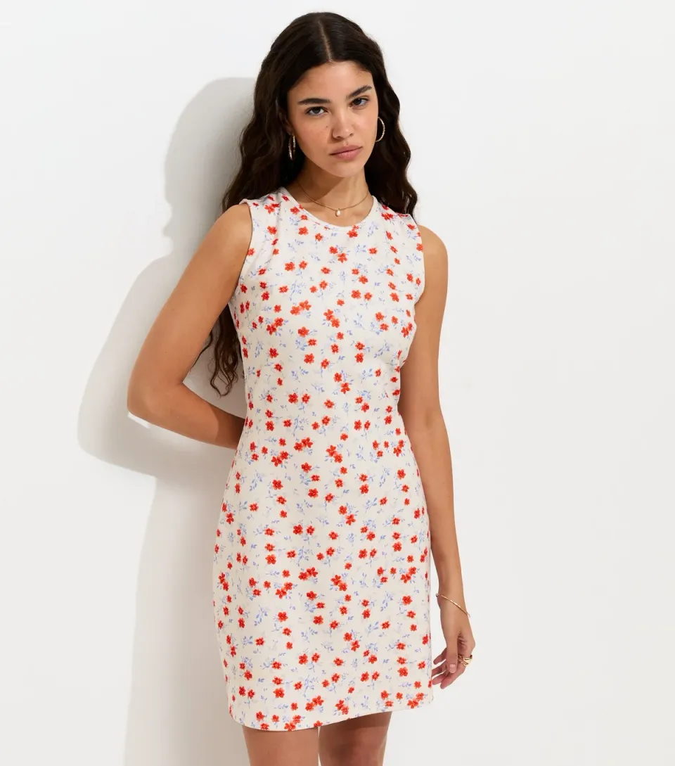 Women's Cream Floral Print Mini Dress