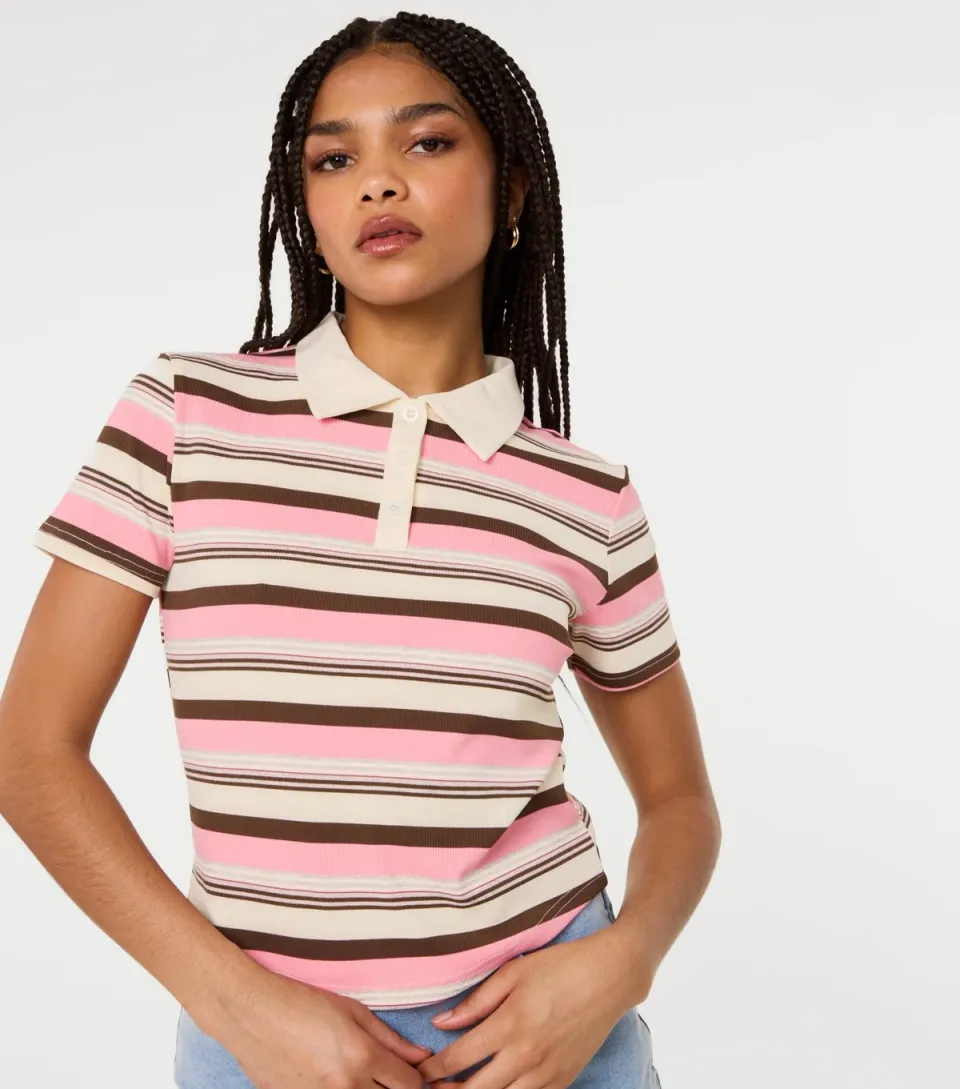 Women's Pink Button Up Rugby Shirt