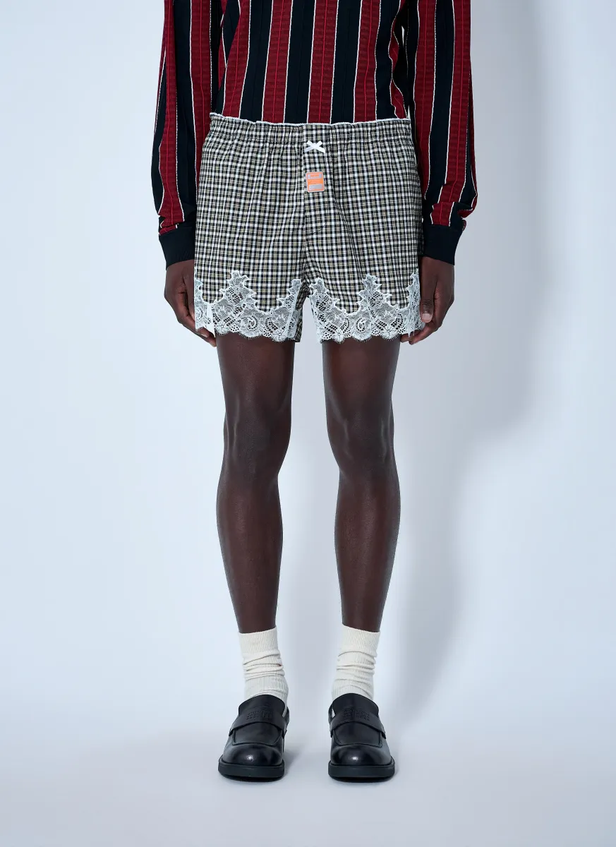 Lace Trim Checkered Shorts