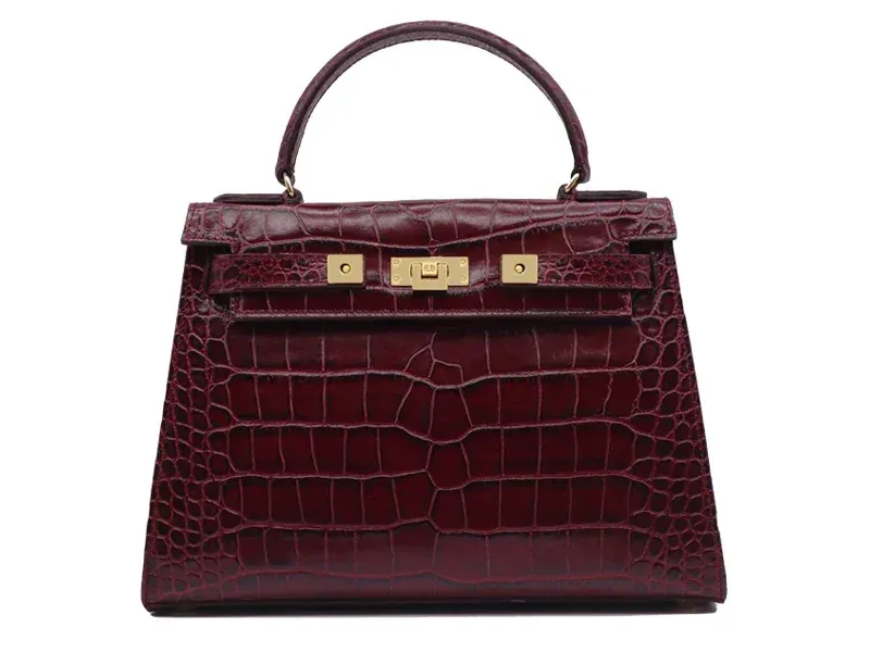 Maya Large Orinoco 'Croc' Print Calf Leather Handbag - Wine 2