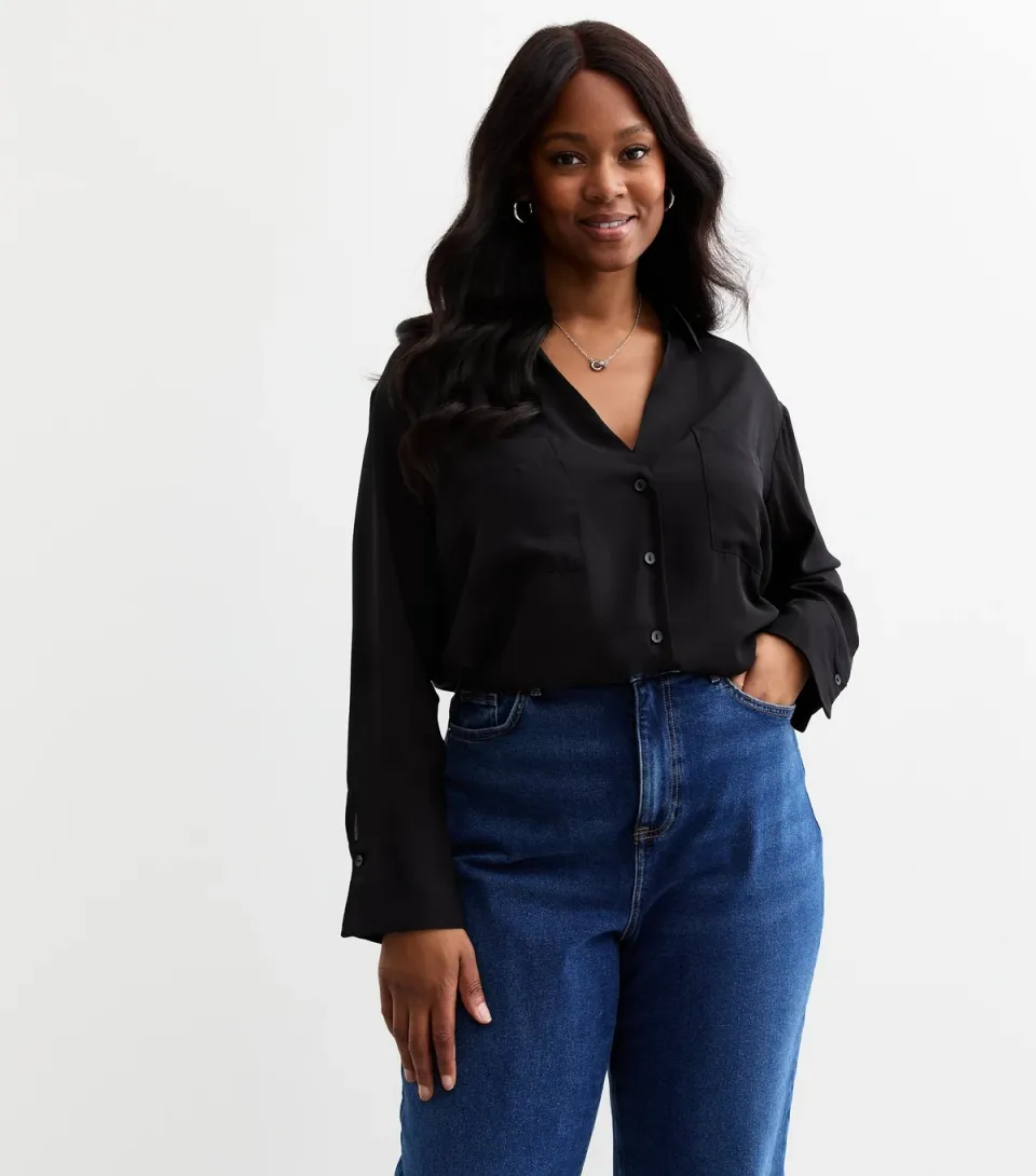Women's Plus Size Black Crepe Shirt Curves