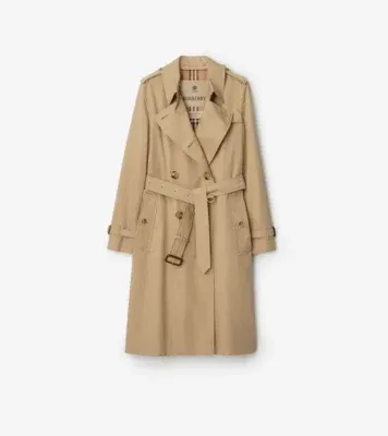 Long Kensington Heritage Trench Coat in Honey beige - Women, Cotton Gabardine