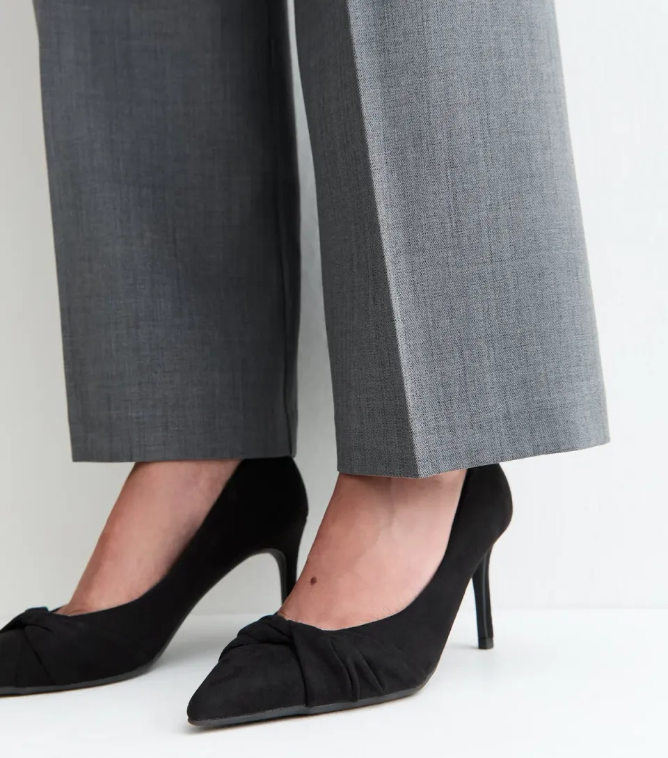 Women's Black Faux Suede Twist Front Court Shoes Vegan