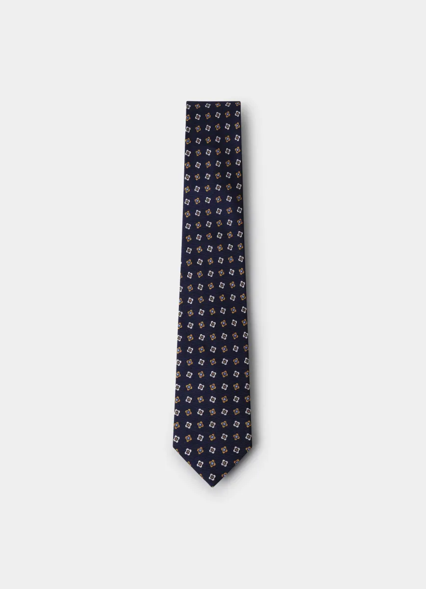 Geometric Motif Print Silk Tie