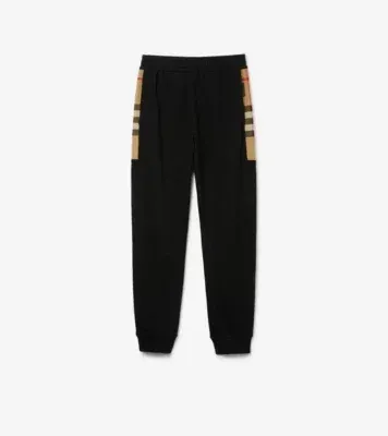Check Panel Cotton Jogging Pants in Black/archive beige