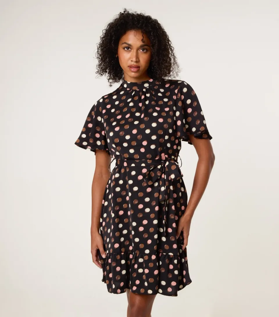 Women's Black Polka dot High Neck Mini Dress