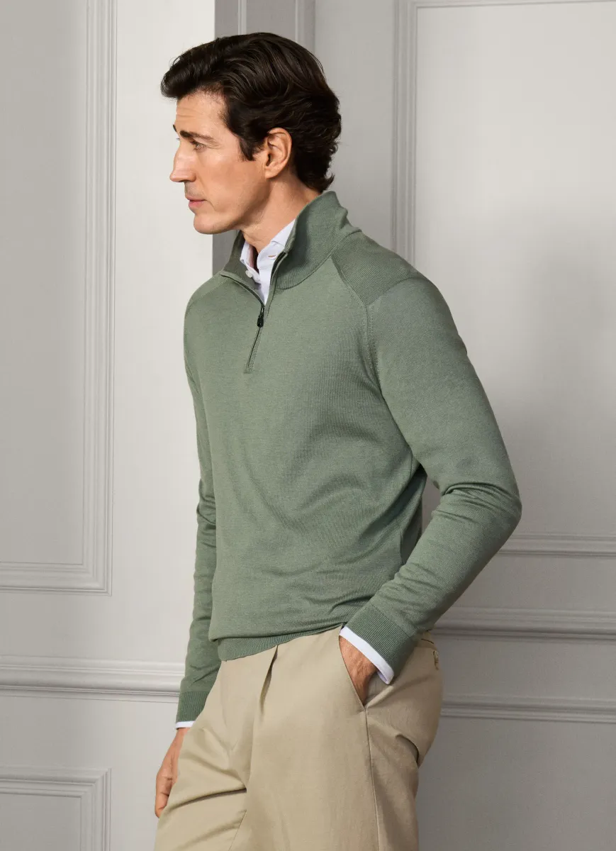 Silk-Cotton Quarter Zip Jumper