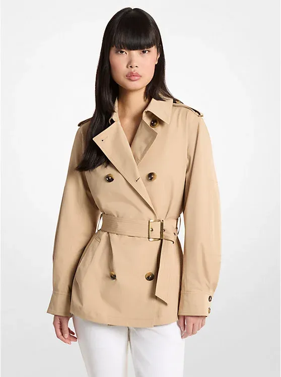 Cropped Woven Belted Trench Coat