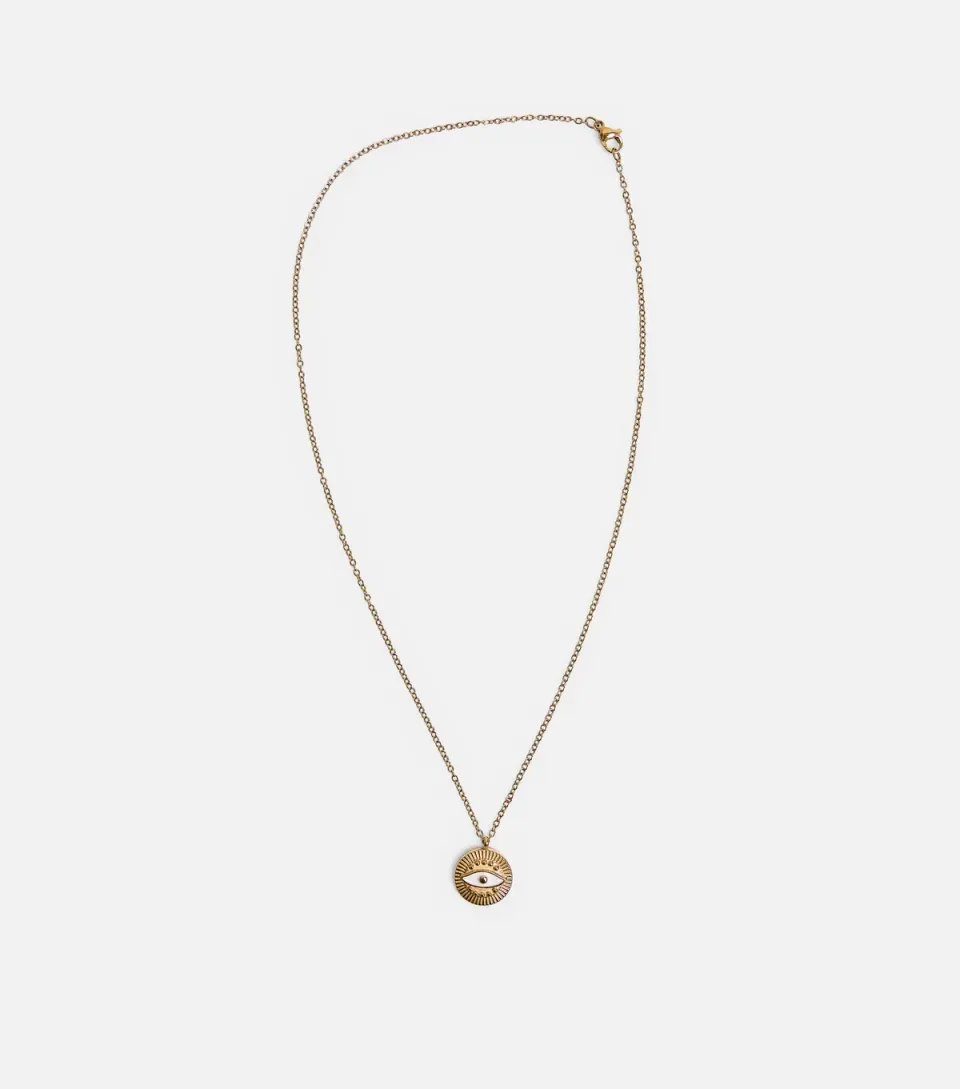 Gold Tone Evil Eye Pendant Necklace