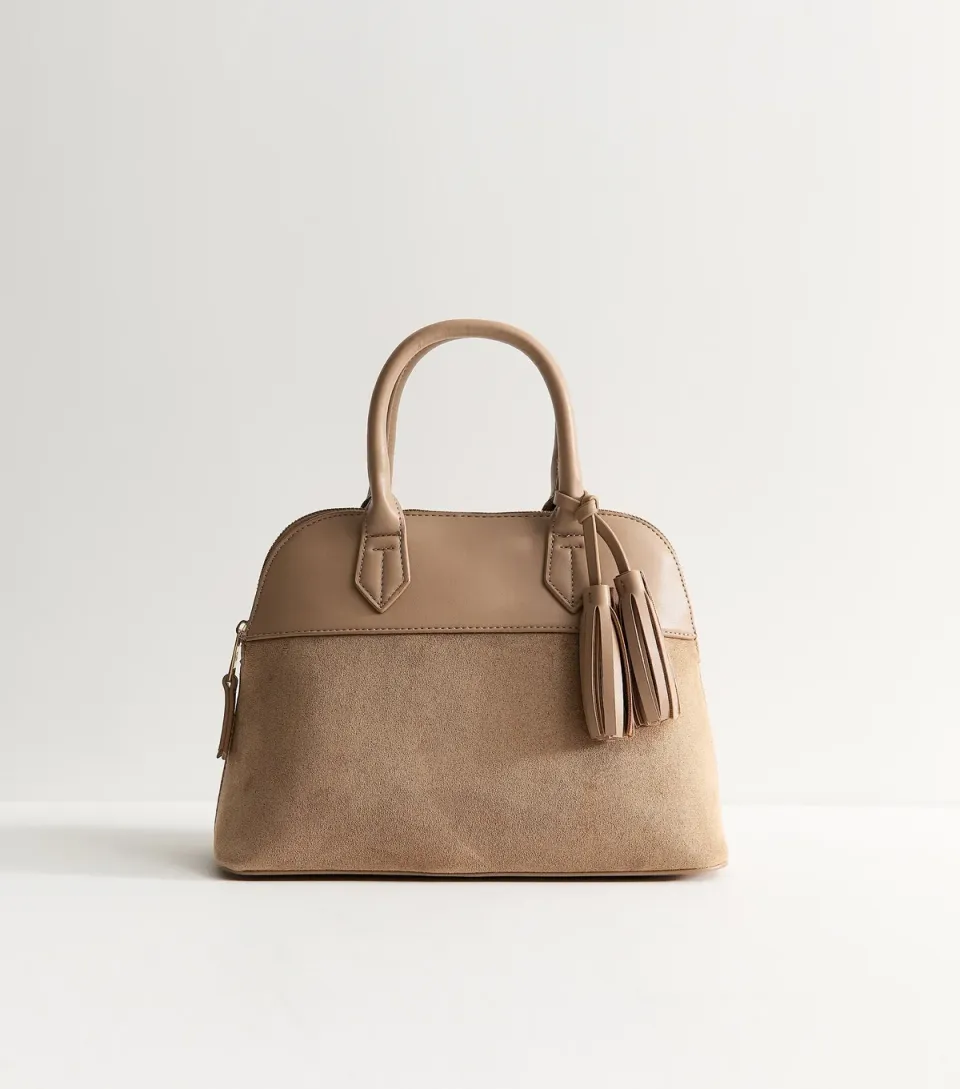 Mink Faux Suede Tassel Charm Tote Bag Vegan