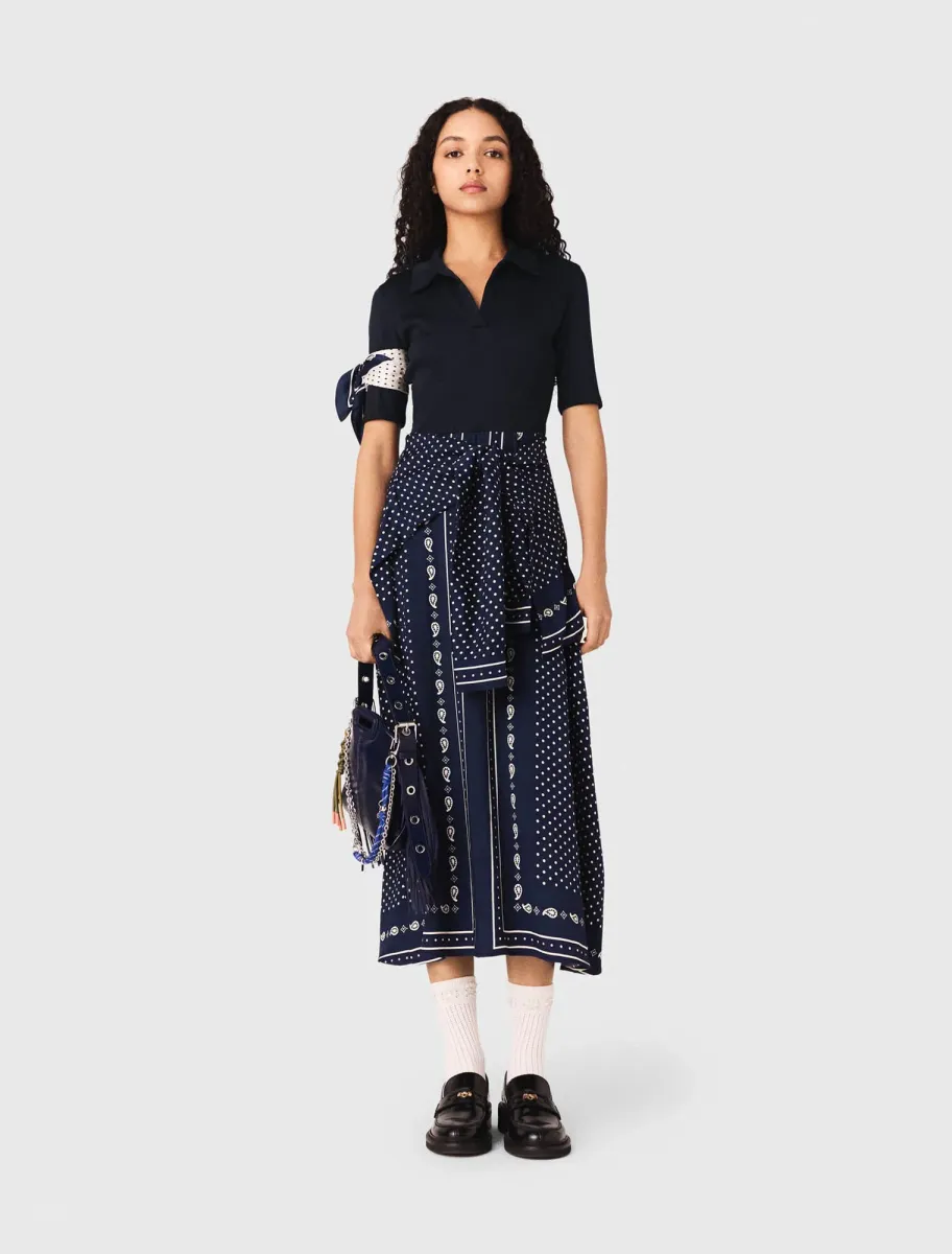 Patterned mixed-material dress