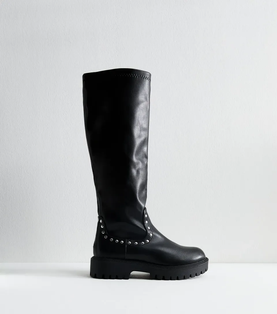 Women's Black Bleu Studded Faux Leather Boots