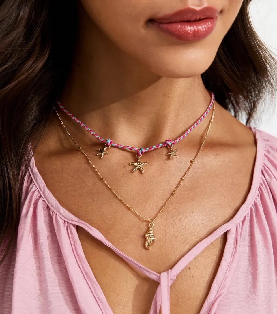 Light Pink 2 Layer Shell Charm Necklace