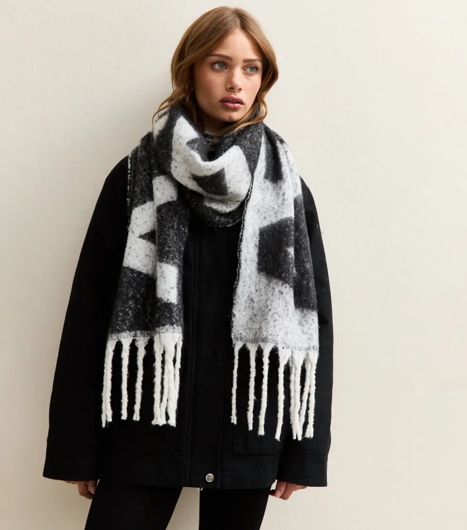 Grey Atlanta Logo Fringed Scarf