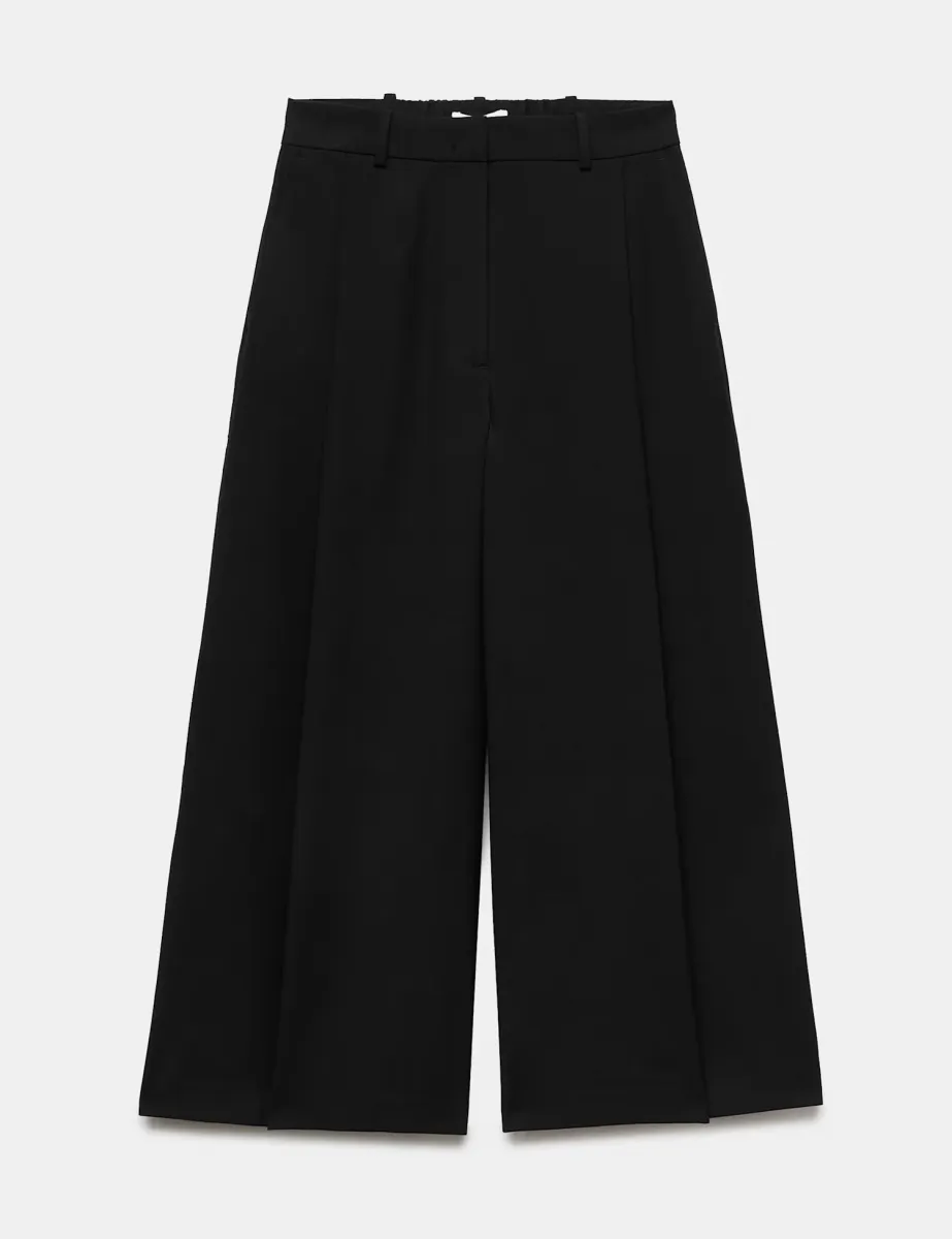 Woven Pleated Wide Leg Culottes Black