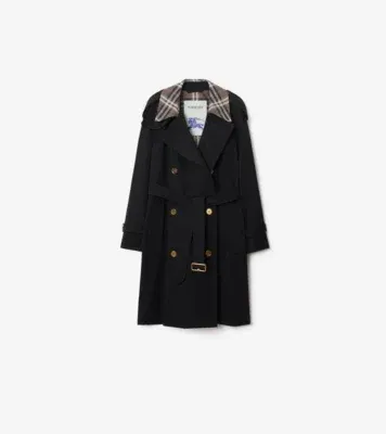 Mid-length Check Collar Castleford Trench Coat in Black - Women, Cotton