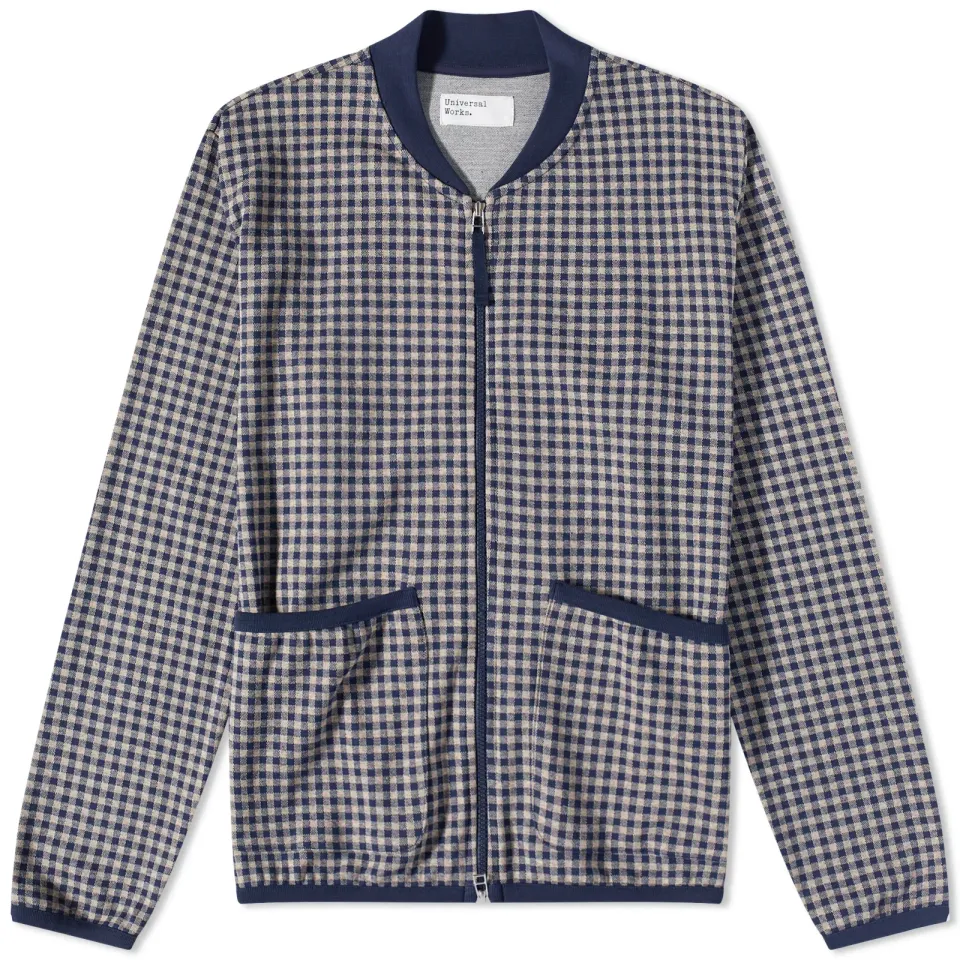 Gingham Fleece Zip Bomber Jacket