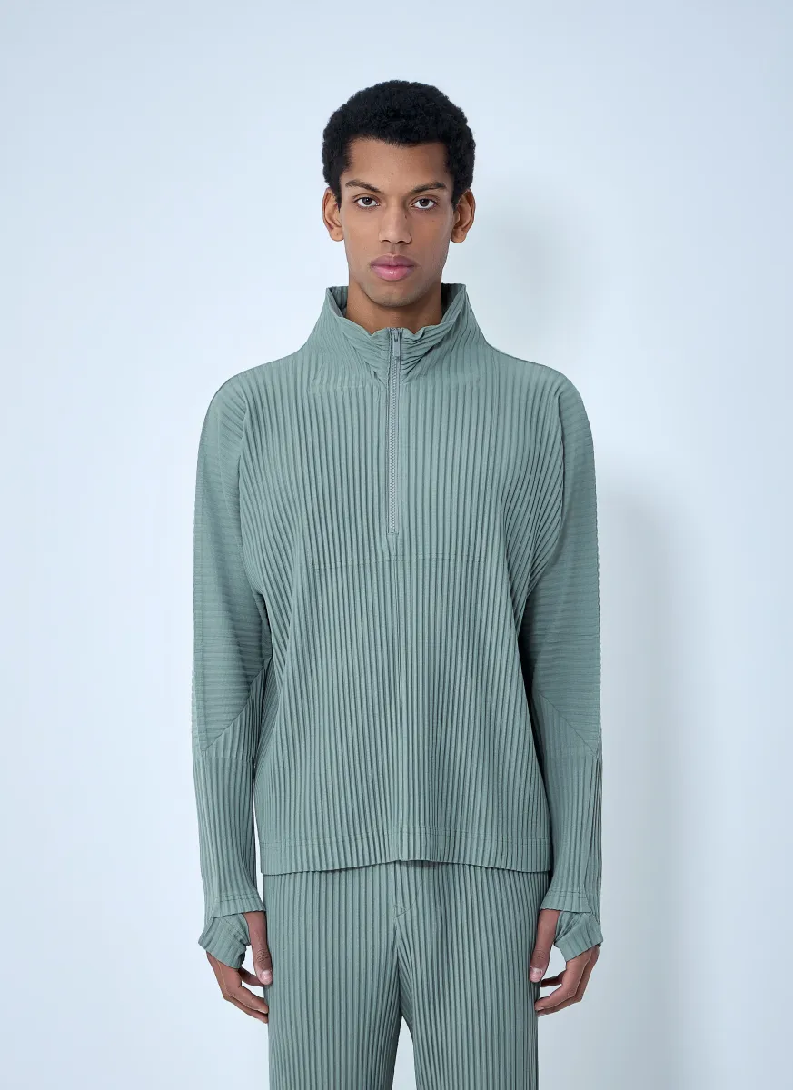 Pleated Quater Zip-Up Sweatshirt