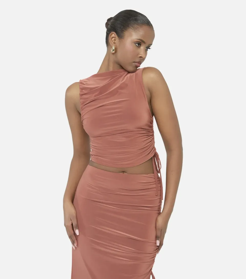 Women's Rust Slinky Ruched Crop Top