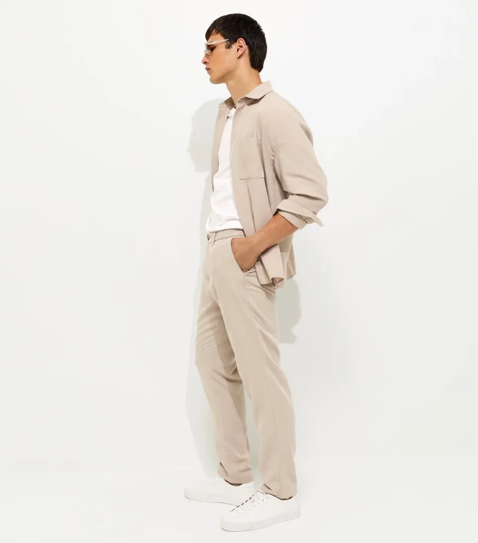 Men's Stone Slim Linen Look Chino Trousers