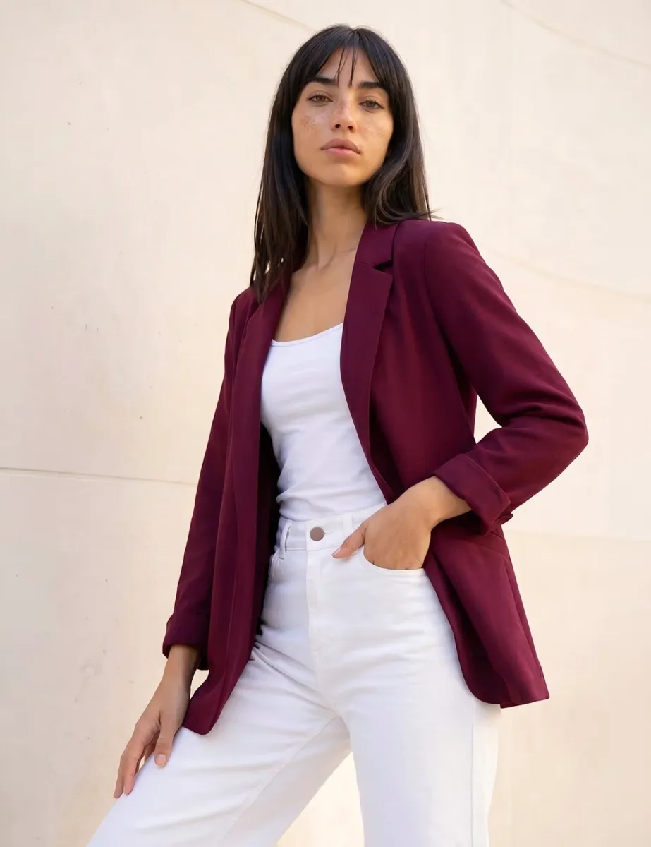 Petite Oversized Revere Collar Blazer Burgundy Mix