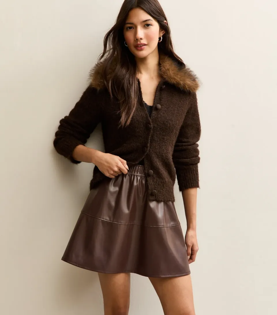 Women's Black Faux Leather A-Line Mini Skirt