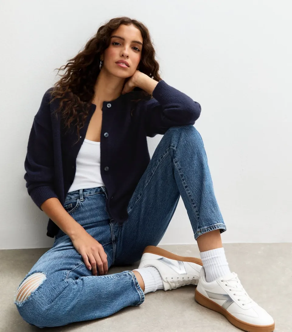 Women's Tall Blue High Waist Ripped Tori Mom Jeans