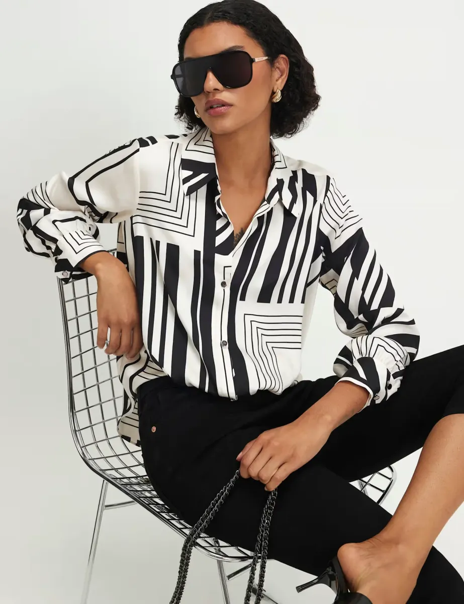 Striped Tucked Hem Shirt Cream Mix