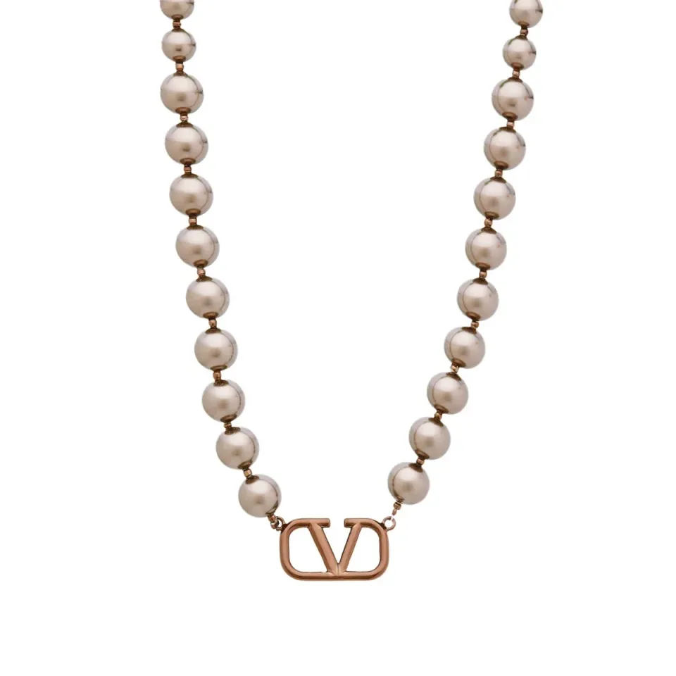 V Logo Pearl Necklace