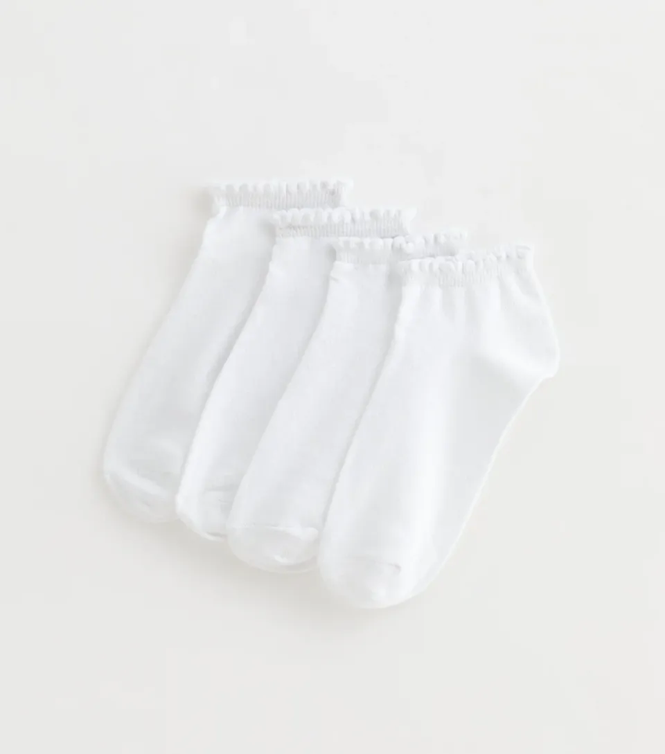 Pack of 4 White Scallop Top Trainer Socks
